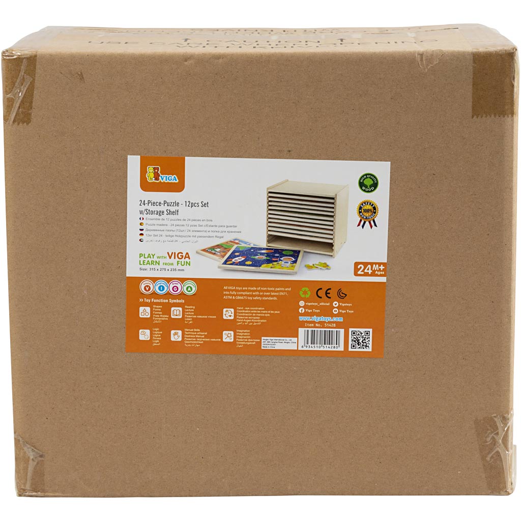 Support à puzzle VIGA avec 12 puzzles , H : 275, L : 315 mm, L : 235 mm, dim. 31x27x23 cm, 12X24 pièces, 12 morceaux/ 1 set [HOB-908540]
