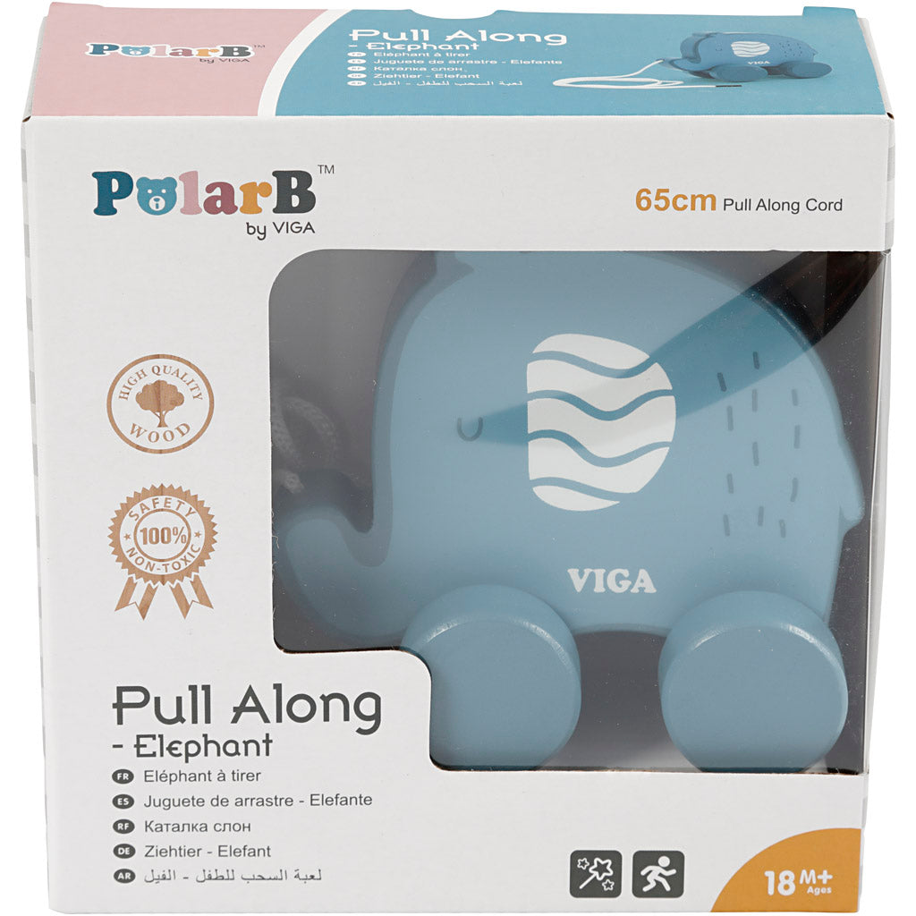 Éléphant à tirer VIGA, dim. 11 cm, bleu, 1 pièce [HOB-908589]