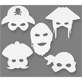 Masques de pirates, H : 16-26 cm, L : 17,5-26,5 cm, 230 gr, blanc, 16 pièces/ 1 Pq. [HOB-95212]