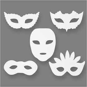Masques de théâtre, H : 8,5-19 cm, L : 15-20,5 cm, 230 gr, blanc, 16 pièces/ 1 Pq. [HOB-95216]