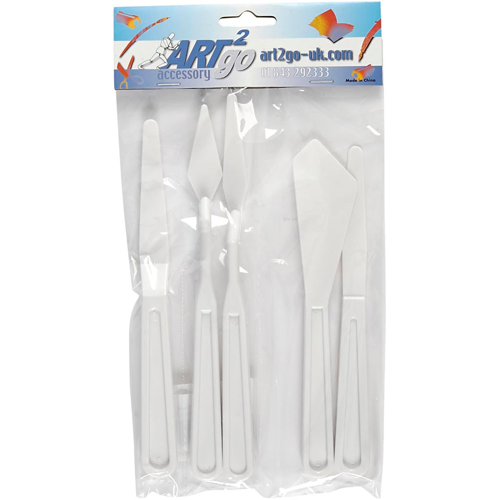 Spatules en plastique, L : 17-20 cm, L : 13-33 mm, blanc, 5 pièces/ 1 Pq. [HOB-95222]