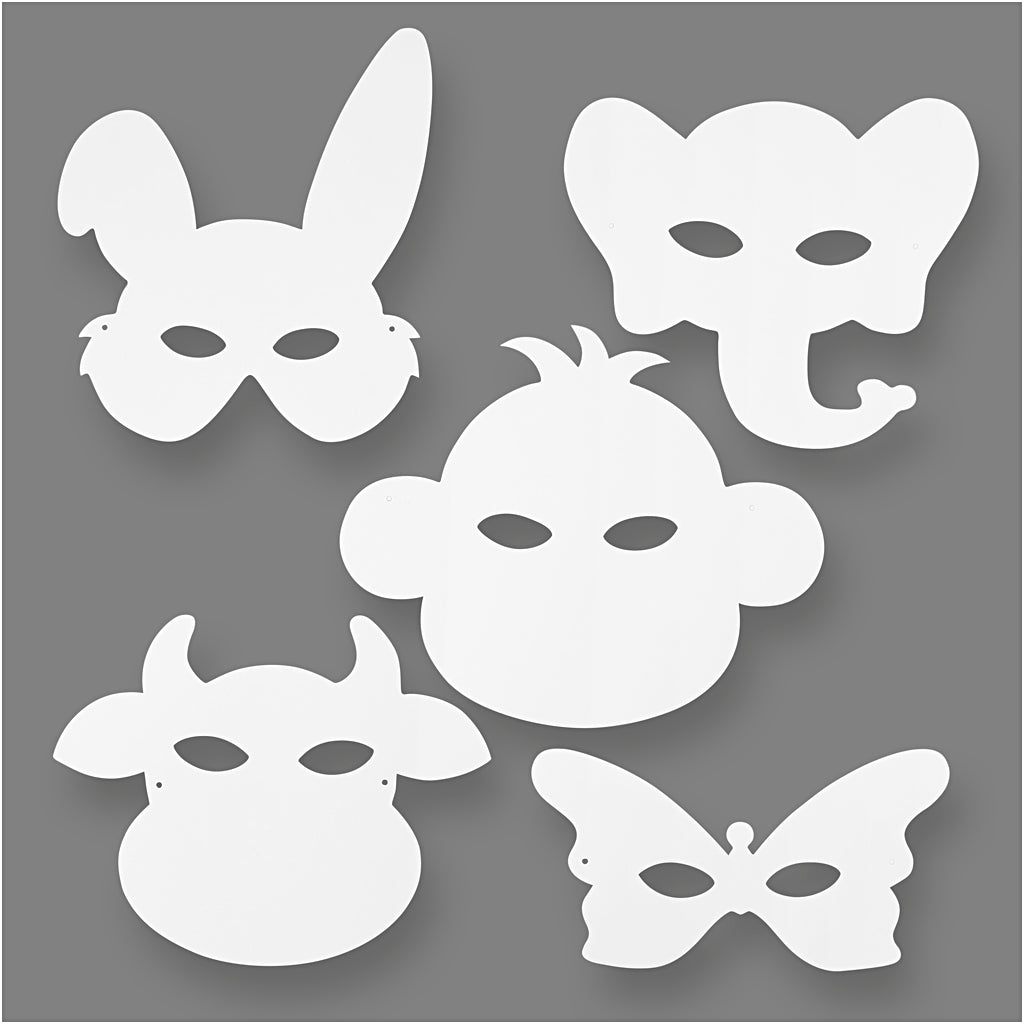 Masques en papier cartonné, H : 15-22 cm, L : 24-25 cm, blanc, 192 pièces/ 1 Pq. [HOB-95273]