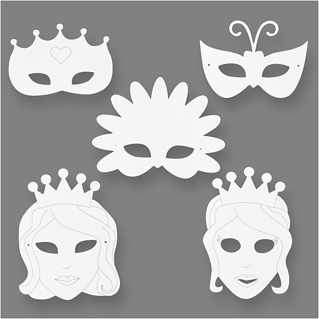 Masques en papier cartonné, H : 15-22 cm, L : 24-25 cm, blanc, 192 pièces/ 1 Pq. [HOB-95273]