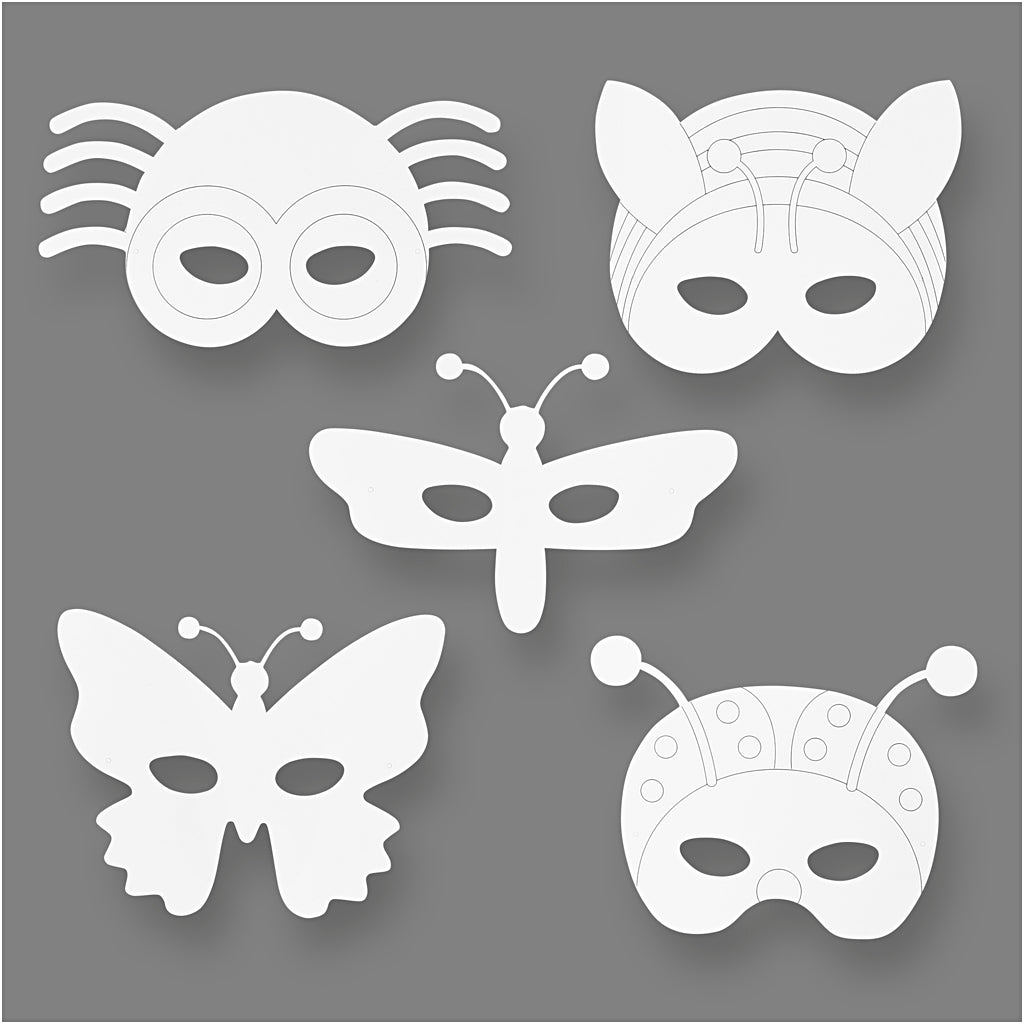 Masques en papier cartonné, H : 15-22 cm, L : 24-25 cm, blanc, 192 pièces/ 1 Pq. [HOB-95273]