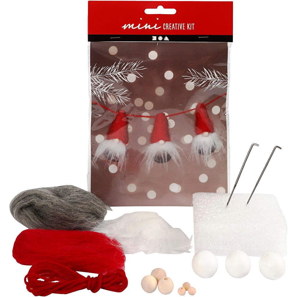 Mini Kit DIY, lutin de Noël sur une corde, H : 6 cm, 1 Pq. [HOB-977407]