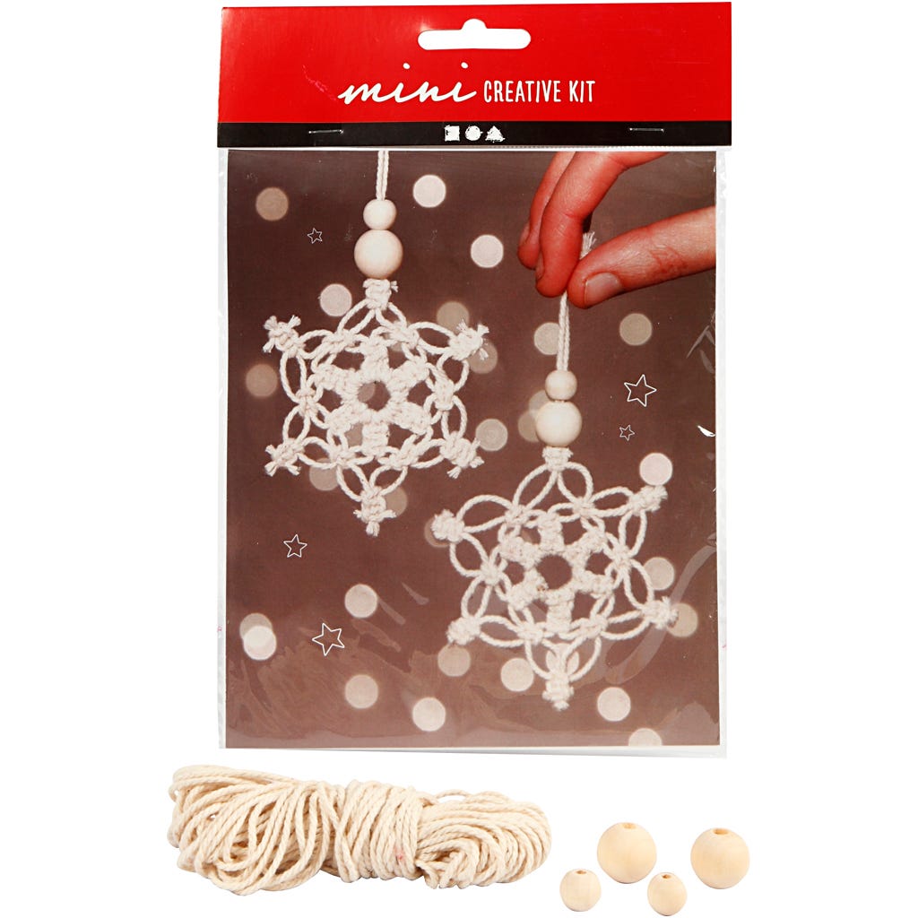 Mini Kit DIY, flocon de neige en macramé, H : 10 cm, 1 Pq. [HOB-977409]