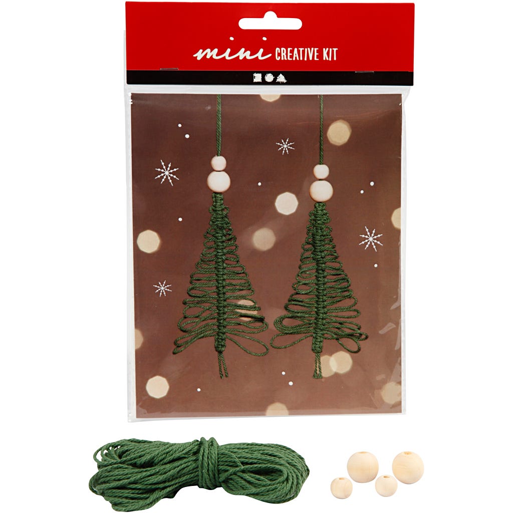 Mini Kit DIY, sapin de Noël en macramé, H : 11 cm, 1 Pq. [HOB-977411]
