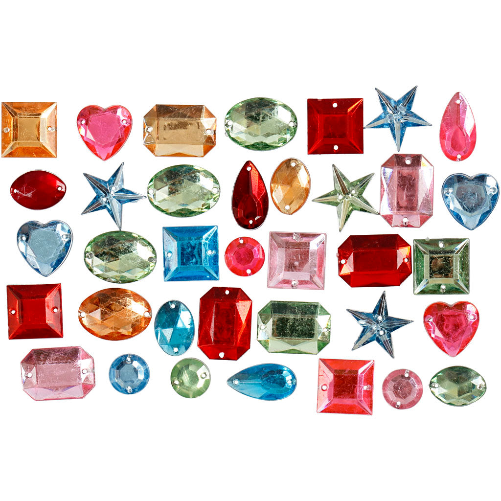Rhinestones, size 10-17 mm, ca. 50 pc, assorted colours, 15 g