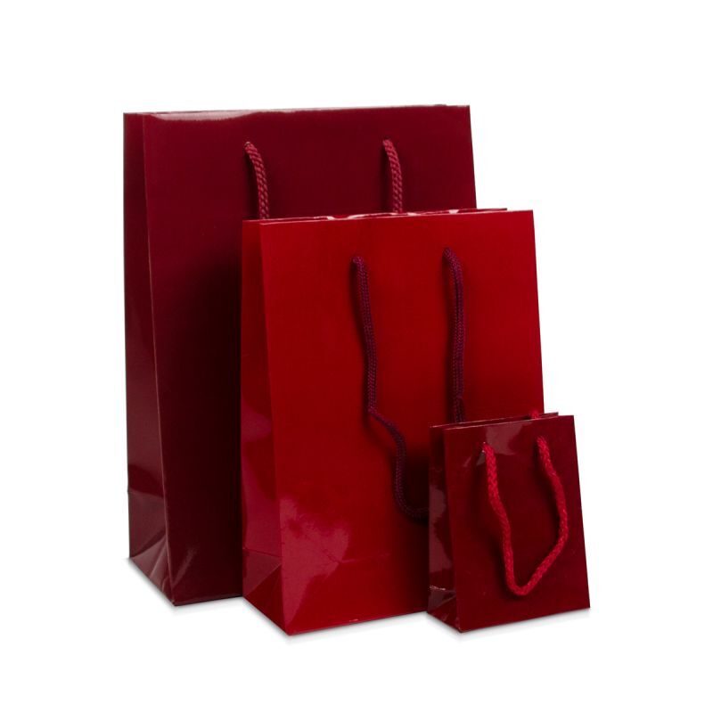 Sac à poignées en papier de luxe - Brillant 25+11x33 cm Rouge bordeaux (100 pcs) [FP-DPK041]