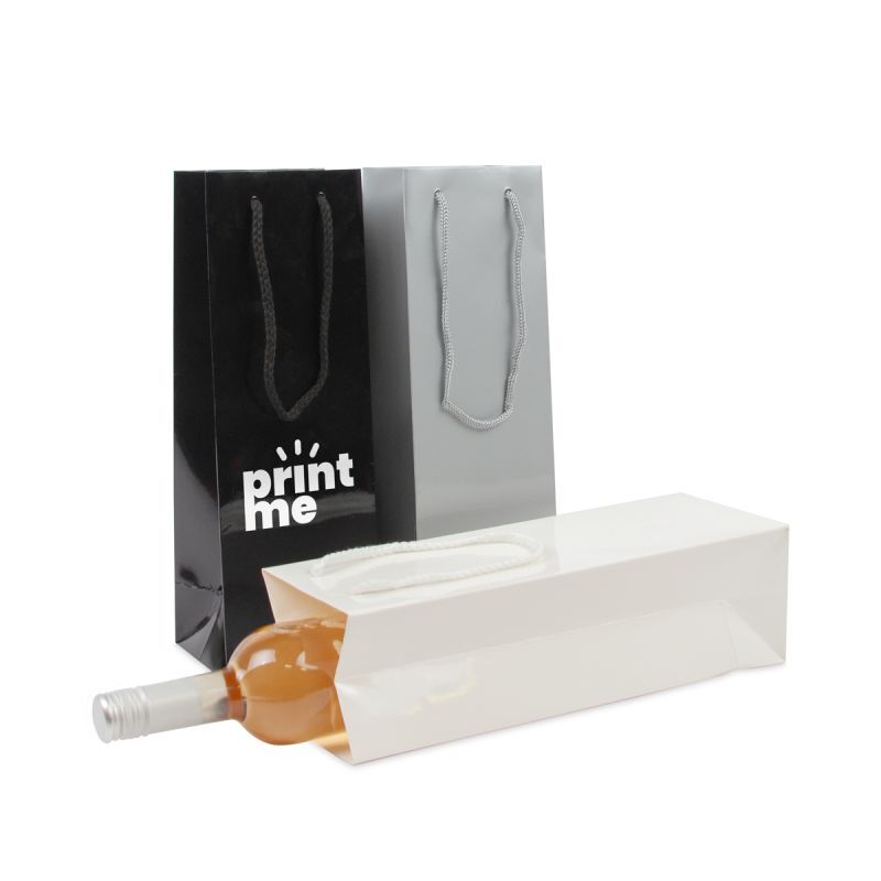 Sacs à vin en papier de luxe - Brillant 12+10x35 cm Blanc (100 pcs) [FP-DPK043W]
