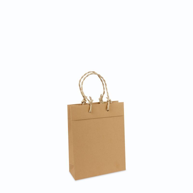 Sac à poignées en papier kraft recyclé haut de gamme avec rabat 20+8x26 cm Marron (100 pcs) [FP-DPK059]