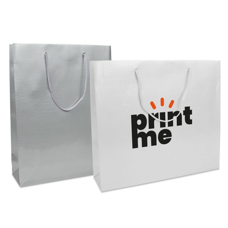Sac à poignées en papier de luxe - Motif croco 40+10x35 cm Blanc (100 pcs) [FP-DPK069]