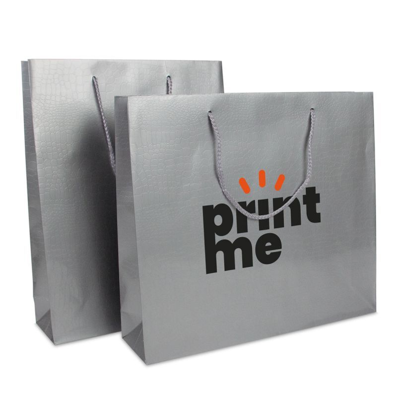 Sac à poignées en papier de luxe - Motif croco 31+10x40 cm Argent (100 pcs) [FP-DPK072]