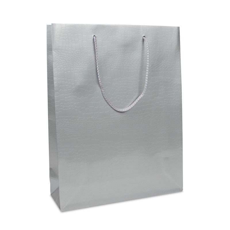 Sac à poignées en papier de luxe - Motif croco 31+10x40 cm Argent (100 pcs) [FP-DPK072]