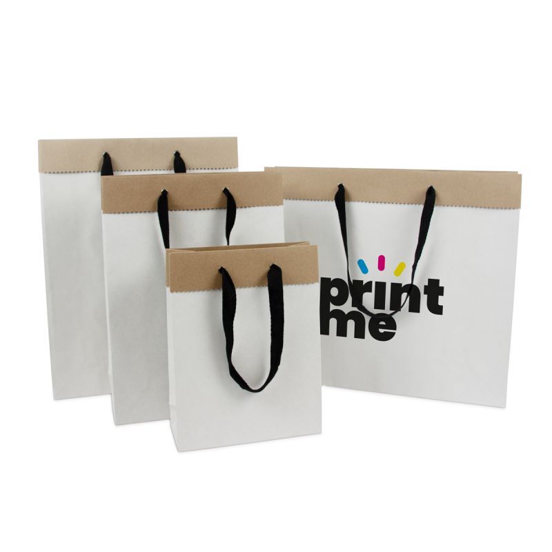 Sac à poignées en papier haut de gamme fabriqués à partir de papier duplex recyclé 20+8x26 cm Blanc (100 pcs) [FP-DPK084]