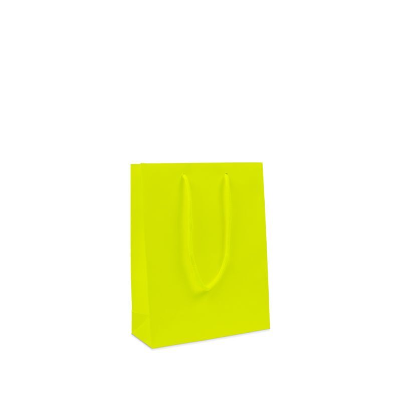 Sac à poignées en papier de luxe - Fluor mat 20+8x26 cm Jaune (100 pcs) [FP-DPK094]