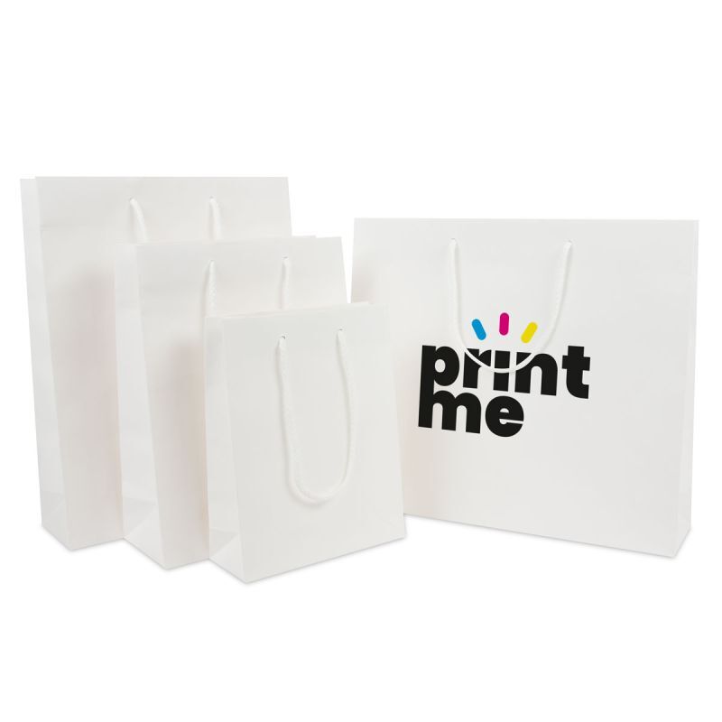 Sac à poignées en papier de luxe - Kraft 20+8x26 cm Blanc (100 pcs) [FP-DPK108]