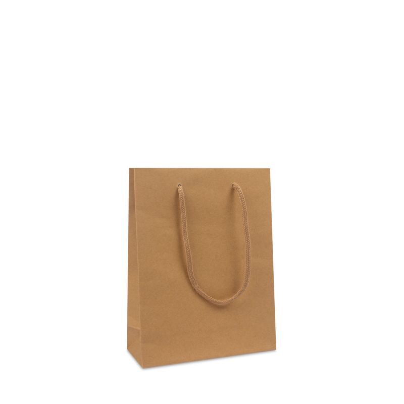 Sac à poignées en papier de luxe - Kraft 20+8x26 cm Marron (100 pcs) [FP-DPK116]