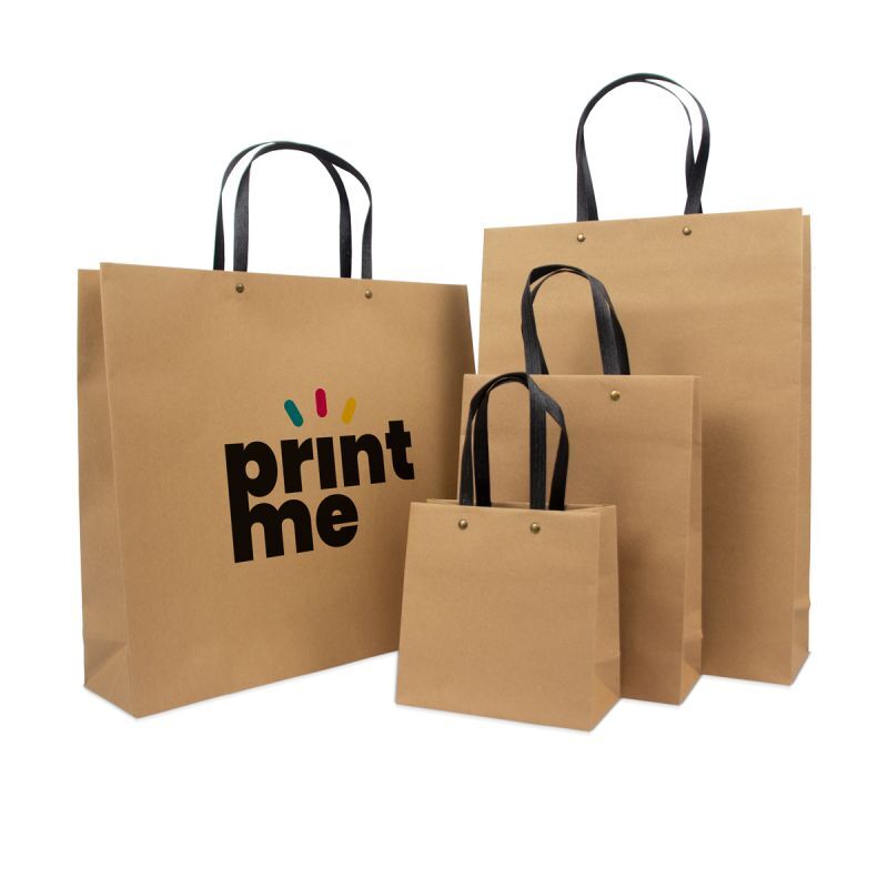 Sac à poignées en papier écologiques de luxe avec des anses en kraft noir 16+8x16 cm Marron (100 pcs) [FP-DPK121]