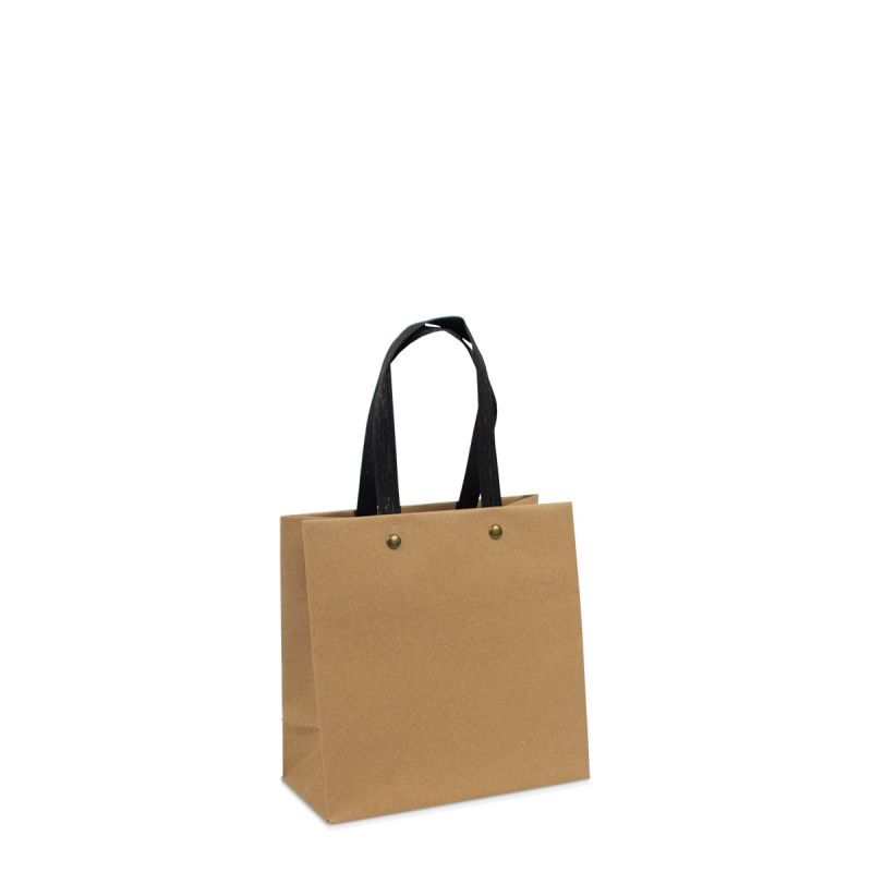 Sac à poignées en papier écologiques de luxe avec des anses en kraft noir 16+8x16 cm Marron (100 pcs) [FP-DPK121]