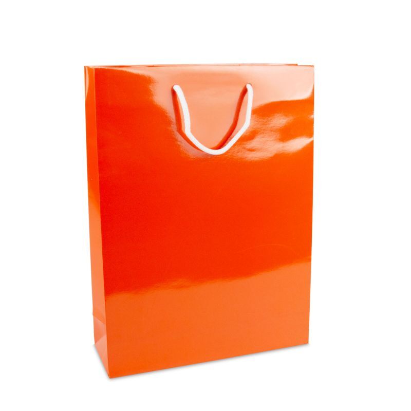 Sac à poignées en papier de luxe - Brillant 30+10x40 cm Orange (100 pcs) [FP-DPK137]