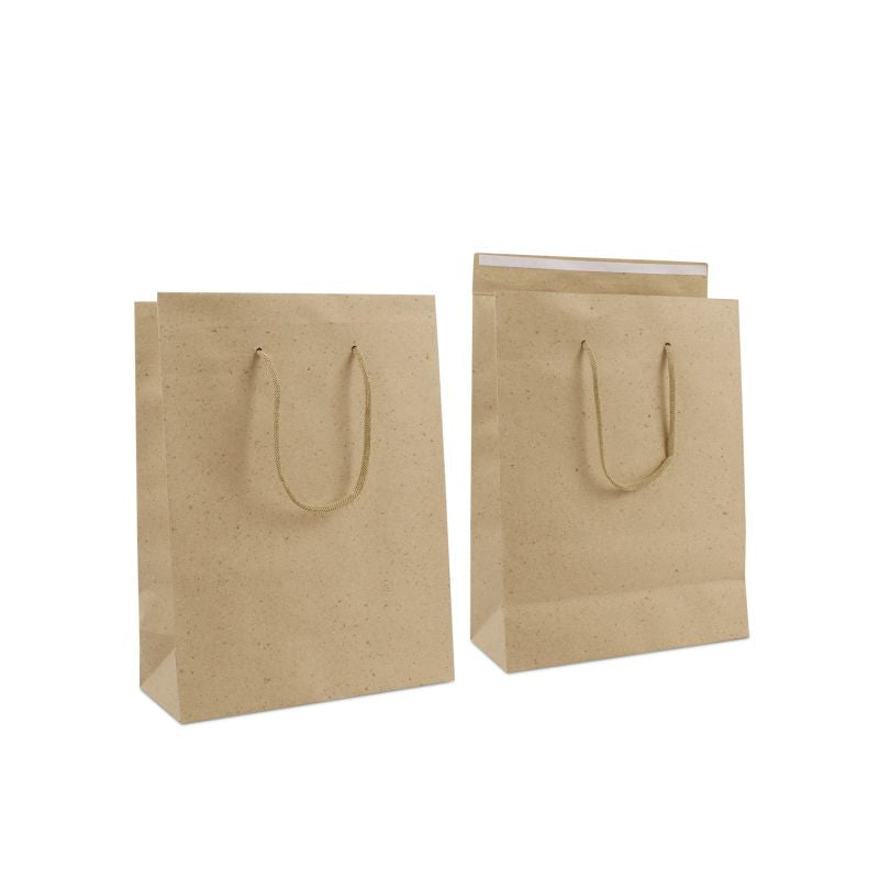 Sac à poignées en papier de luxe à rabat 26+12x35 cm Gris brun (100 pcs) [FP-DPK149]