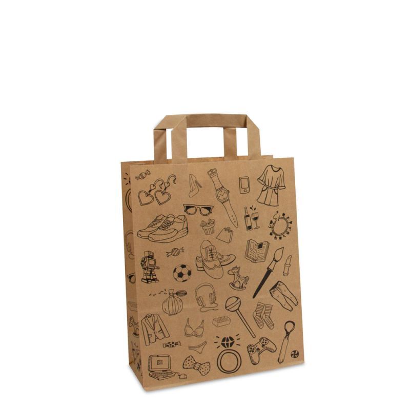 Sacs Kraft FSC® - Doodle retail 22+10x28 cm Marron (250 pcs) [FP-DPL053]