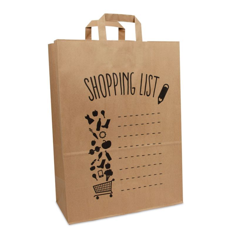 Sac à poignées en papier kraft - Liste de courses 32+17x44 cm Marron (250 pcs) [FP-DPL059]