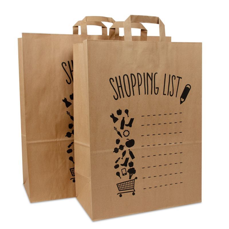 Sac à poignées en papier kraft - Liste de courses 45+17x47 cm Marron (150 pcs) [FP-DPL060]