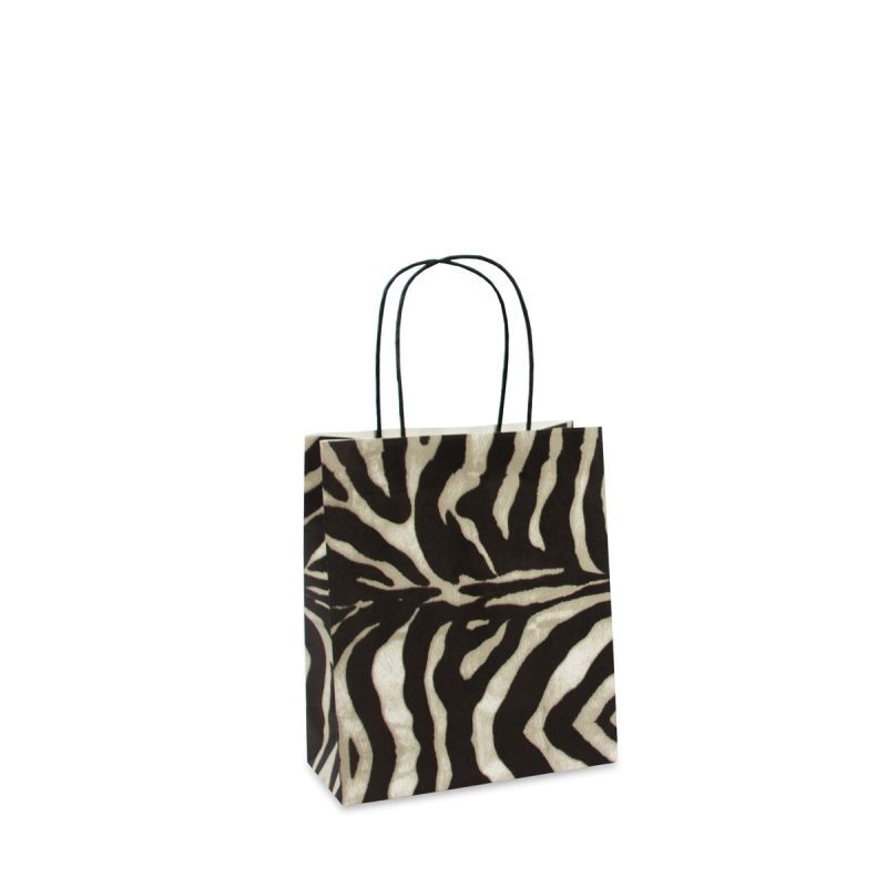 Sac à poignées torsadées en papier 22+10x26 cm Zèbre (200 pcs) [FP-DPT025]