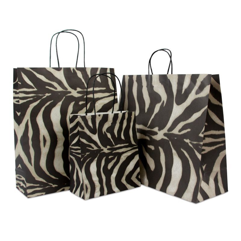 Sac à poignées torsadées en papier 36+12x41 cm Zèbre (150 pcs) [FP-DPT029]