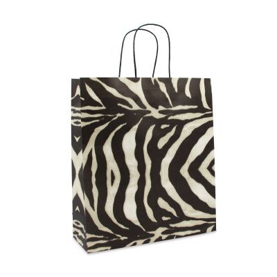 Sac à poignées torsadées en papier 36+12x41 cm Zèbre (150 pcs) [FP-DPT029]