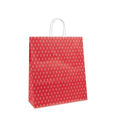 Sac à poignées torsadées en papier - Fleurs 35+14x41 cm Rouge (250 pcs) [FP-DPT084]