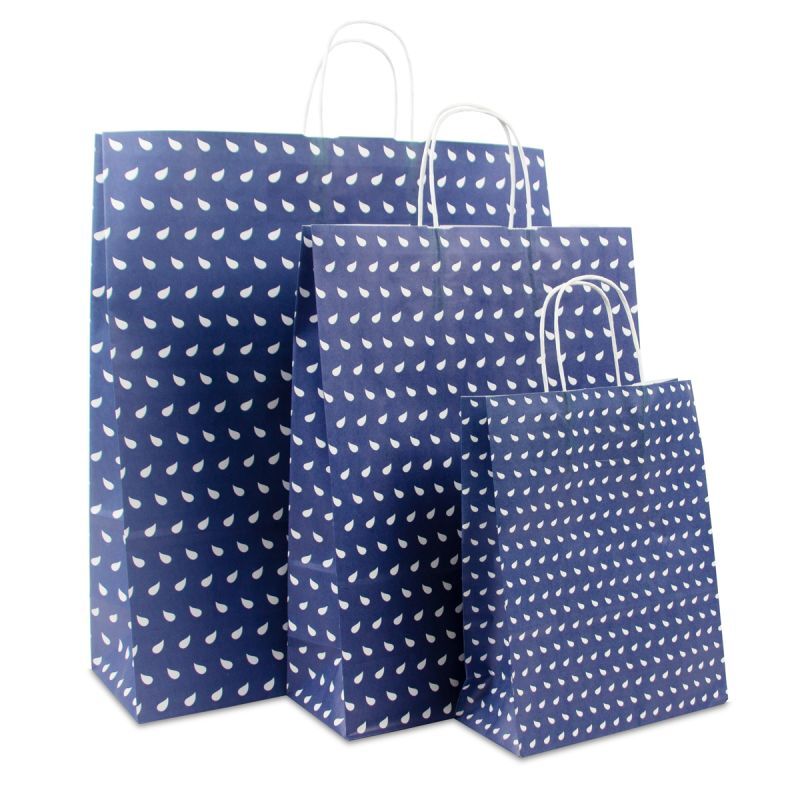 Sac à poignées torsadées en papier - Vague 32+12x41 cm Bleu foncé (250 pcs) [FP-DPT087]
