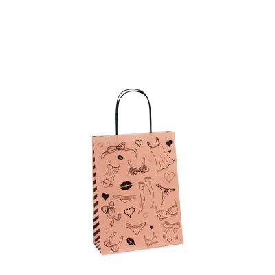 Sac à poignées torsadées en papier - Lingerie 18+8x24 cm Rose pâle (300 pcs) [FP-DPT089]