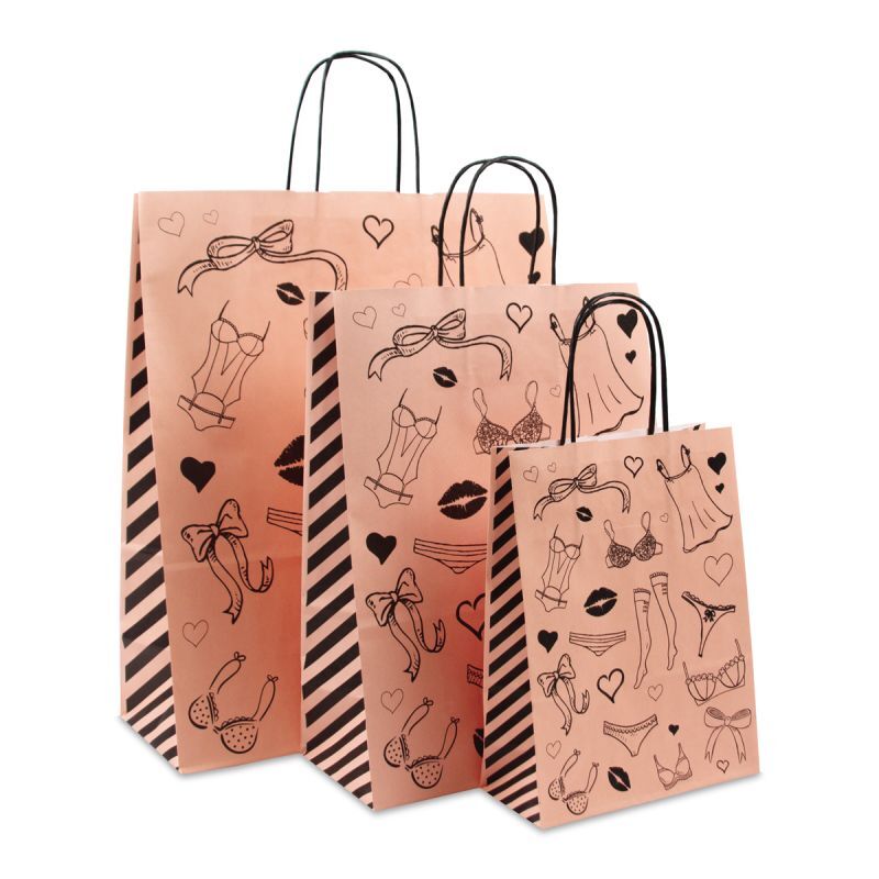 Sac à poignées torsadées en papier - Lingerie 26+12x34 cm Rose pâle (250 pcs) [FP-DPT090]