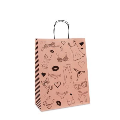 Sac à poignées torsadées en papier - Lingerie 26+12x34 cm Rose pâle (250 pcs) [FP-DPT090]