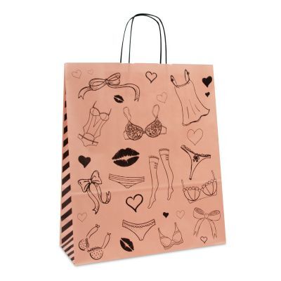 Sac à poignées torsadées en papier - Lingerie 35+14x41 cm Rose pâle (250 pcs) [FP-DPT091]