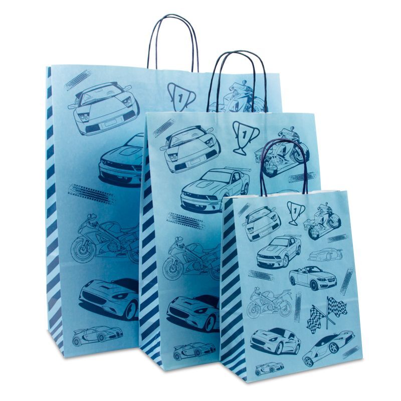 Sac à poignées torsadées en papier - Race 22+10x28 cm Bleu (250 pcs) [FP-DPT092]