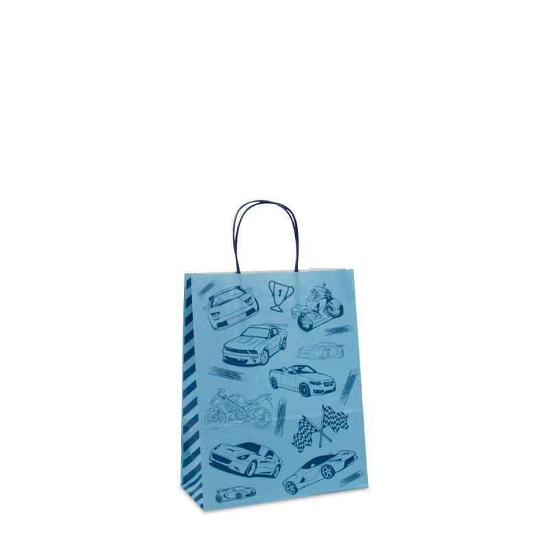 Sac à poignées torsadées en papier - Race 22+10x28 cm Bleu (250 pcs) [FP-DPT092]