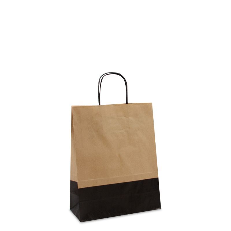 Sac à poignées torsadées en papier - Bicolore marron/noir 22+10x28 cm Marron (250 pcs) [FP-DPT104]