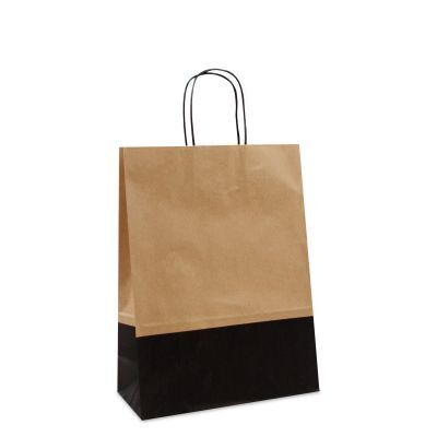 Sac à poignées torsadées en papier - Bicolore marron/noir 26+12x35 cm Marron (250 pcs) [FP-DPT105]