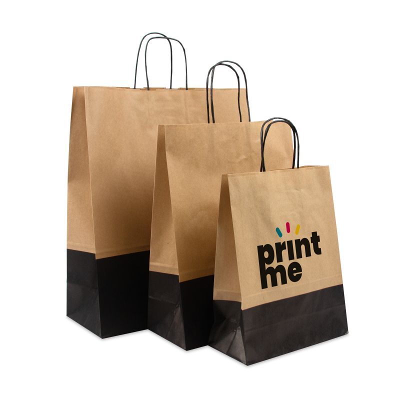Sac à poignées torsadées en papier - Bicolore marron/noir 35+14x41 cm Marron (250 pcs) [FP-DPT106]