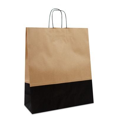 Sac à poignées torsadées en papier - Bicolore marron/noir 35+14x41 cm Marron (250 pcs) [FP-DPT106]