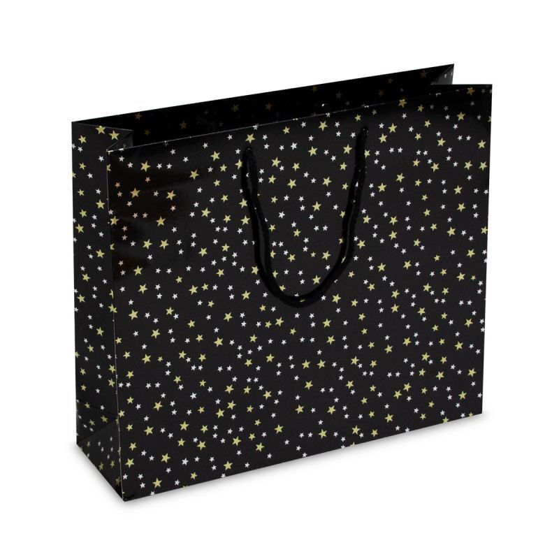 Sacs de Noël en papier de luxe - Étoiles 40+12x35 cm Noir (100 pcs) [FP-KDS004]