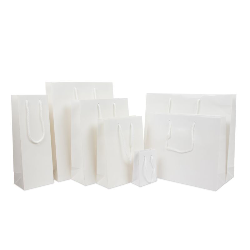 Sac à poignées en papier de luxe - Brillant 40+10x35 cm Blanc (100 pcs) [FP-DPK019]