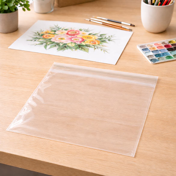 Sachet plastique plat grand format 25,9x25,6cm Refermable par Rabat Adhésif (100 pièces) [B1010S]
