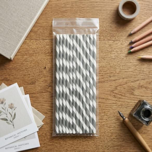 Sachet plastique transparence cristalline 8,1x22,7cm avec Rabat Adhésif (100 pièces) [B38]