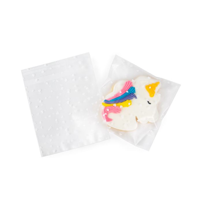 Sachet Plastique glacés 11,4x11,4 cm Avec coeurs et rabat adhésif (100 pièces) [B44FHXL]