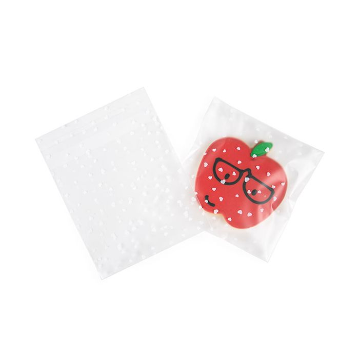 Sachet Plastique glacés 12,7x12,7 cm Avec coeurs et rabat adhésif (100 pièces) [B55FH]